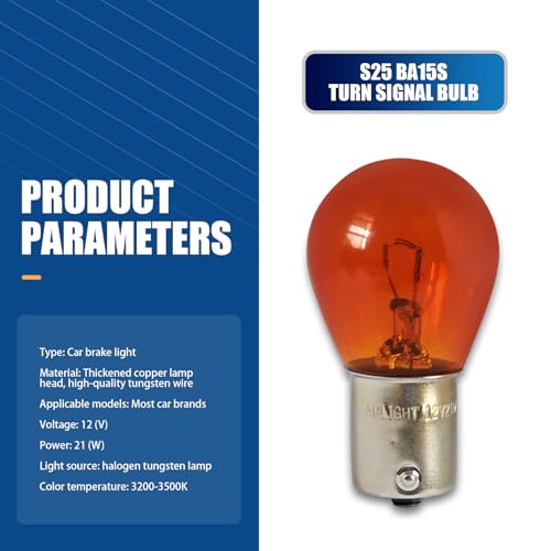 Tesnaao 10 PCS Car 1156 Turn Signal Light, P21W 1141 S25 Waterproof High Brightness Stable Filament Halogen Bulb, 12V 21W BA15S Single Contact Long Life Bulb Replacement, Universal for Cars (Amber)