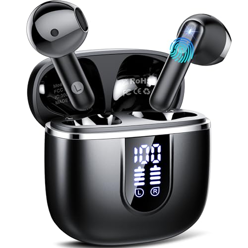 Wireless Earbuds, 2025 Bluetooth 5.4 Headphones in Ear Buds, 40H HiFi Stereo Bluetooth Earbuds with 4 ENC Noise Cancelling Mics, IP7 Waterproof Earphones with Dual LED Display USB C, Mini Ultralight
