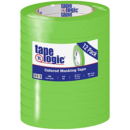 Image of Tape Logic (12 Pack General Purpose Colored Masking Tape, 1 /2 Inch x 60 Yards, Light Green, for Home, Office, Arts, Crafts, DIY, Labeling and Coding