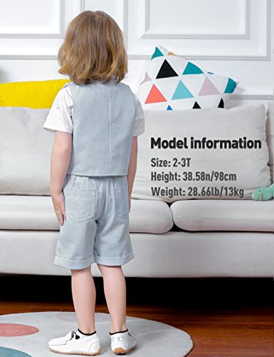 A&J Design Toddler Boys Tuxedos For Wedding Gentleman Outfit Suit Set With Vest 2-3T Blue #TOP2