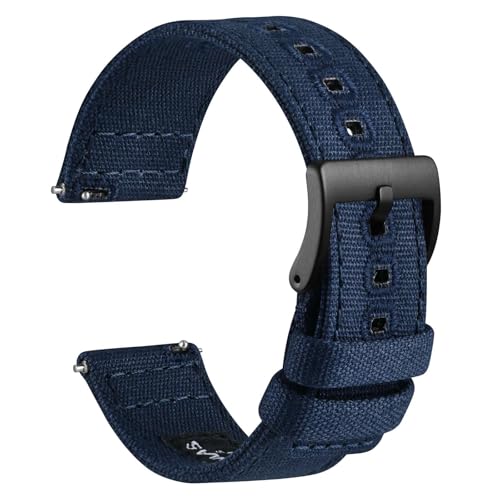 WOCCI 20mm Watch Band, Sailcloth Fabric, Quick Release, Replacement Strap, Black Buckle (Dark Denim)