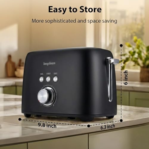 Image of LONGDEEM 2 Slice Toaster White - 1.5 inch Extra Wide Slot Stainless Steel Toasters with High Lift Lever, 6 Browning Settings, Bagel /Defrost /Cancel - Compact Bread Toaster for Kitchen Countertop