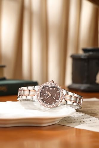 Image of London Fog Crescent Collection Analog Quartz Watch for Women - Round Textured Dial, Crystal-Studded, Diamond-Style Hour Markers, Stainless Steel Strap - LFW20005