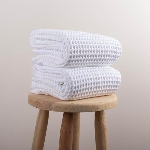 PÜSKÜL Pack of 2 Waffle Bath & Spa Towels - Premium 100% Turkish Organic Cotton - Quick Dry Thin Bath Towel for Bathroom - Made in Turkey (White, 32x63 inch) - Thumbnail 4