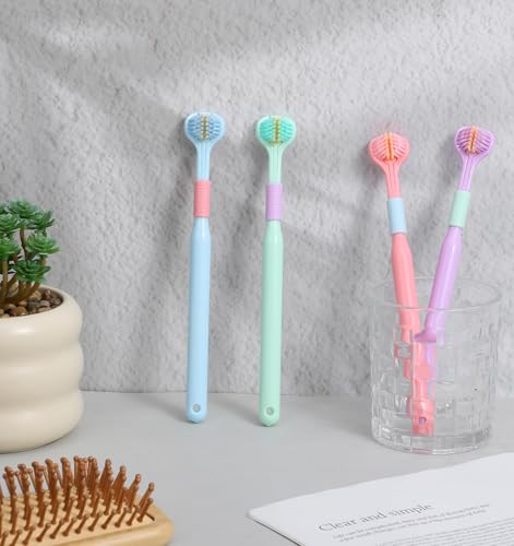 ValueBargain 4 Pcs 3 Sided Toothbrush Adult, Soft Bristles Three Sided Toothbrush, 360° Teeth Cleaning for Comprehensive Oral Care, Blue/Green/Pink/Purple