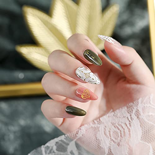 30 Sheets Gold Nail Art Stickers, 3D Metallic Self-Adhesive Nail Decals French Strip Line Flower Butterfly Heart Art Design For Diy Nails Supplies Designer Nail Stickers For Acrylic Nails Decorations #TOP1