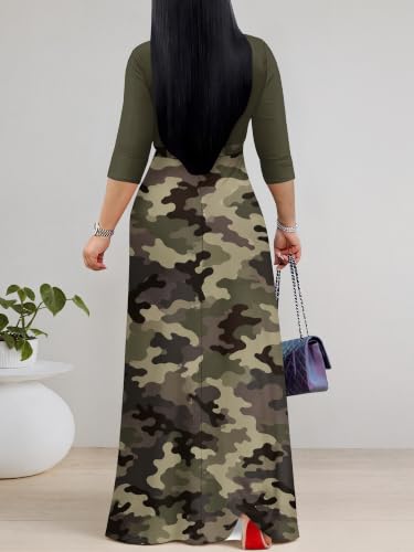 Image of PinkPatty Women's Plus Size V Neck 3 /4 Sleeve Boho Maxi Dress with Pockets