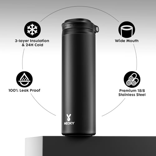 Meoky 24 oz Insulated Water Bottle: Flip-to-Pop Straw, Leak Proof, 24H Cold, Fits in Car Cup Holder, Wide Mouth, BPA-Free, Stainless Steel Water Bottle for Men Travel Sports School, Night — view 2