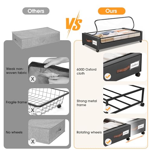 SpaceHacks Under Bed Storage with Wheels 2Pack Storage Containers with Clear Window&Label Under Bed Drawers Rolling Under Bed Storage for Clothes,Shoes, Blankets (30.71 x 16.93 x 6.69 in, Dark Grey) by SpaceHacks - Image 6