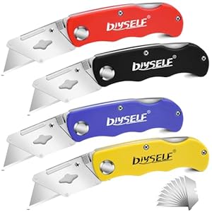 DIYSELF 4 Pack Utility Knife, Box Cutters for Light Duty Purposes, Razor Knife Utility, Box Cutter Knife for Cartoon, Cardboard, Folding Utility Knife for Warehouse, Shop, Box Cutter for Women