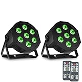 SHEHDS Par Can Lights LED 7x18W RGBWAP 6in1 Wash Stage Lights Remote and DMX512 Control Uplights Sound Activated Auto Run Flat for Christmas Wedding Party Disco - 2 Pack