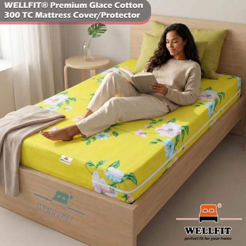 Image of WELLFIT Premium Glace Cotton 300 TC Mattress Cover /Protector for King Size Bed with Zip /Chain /6x6.5 ft / 72x78x6 inch