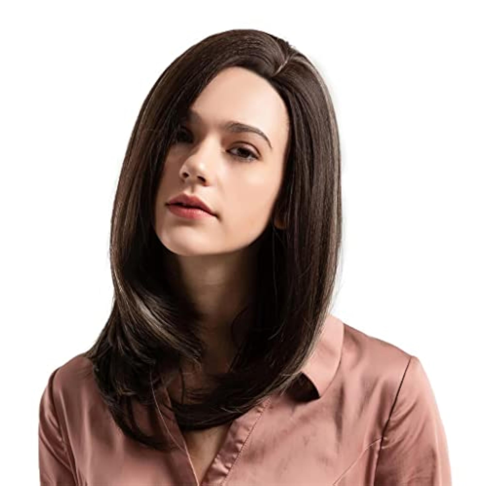 Mixed Brown Side Part 18 Long Straight Bob Hair Synthetic Wig