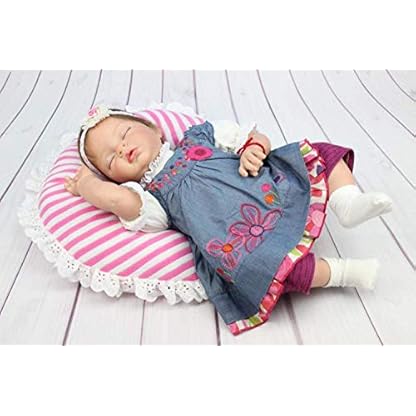THj 22 Zoll Real Life Sleeping Silicone Reborn Puppe Neugeborene Babypuppen in Jeansrock