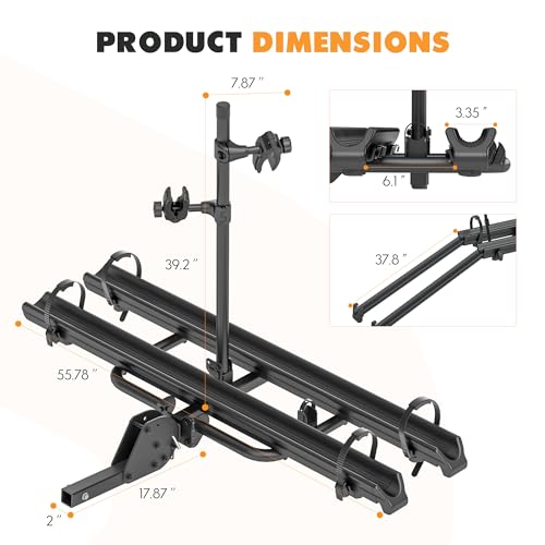 ASOPARTS 2 EBike Rack With Ramp, 2" Hitch Mounted Carrier Bike Racks Platform, 200 Lbs Max Loading for Standard, Fat Tire and Electric Bicycles, Foldable Heavy Duty E-Bike Rack for SUVs Cars Trucks RV