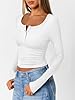 Trendy Queen Long Sleeve Shirts for Women Henley Ribbed Fall Tops Dressy Business Casual Teen Girl Winter Cute Basic Tees White L #2