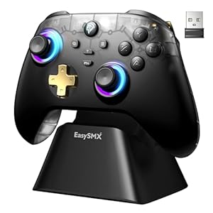AKNES EasySMX D05 Wireless Gaming Controller with Charging Dock for PC/Switch/iOS/Android, Hall Joystick&Triggers, 2 Programmable Back Buttons, 1000Hz Polling Rate, Adjustable RGB Lighting – Black