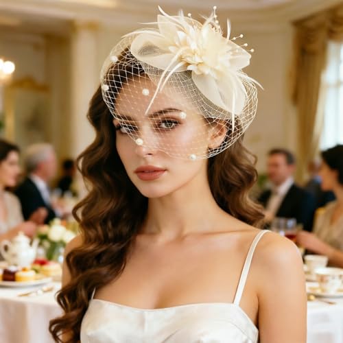 Image of DRESHOW Women Fascinator Hats Tea Party Hat Vintage Pillbox Hat Headband for Cocktail