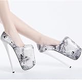 NIKKHO wysokie obcasy 22 cm, wodoodporna platforma, buty do tańca, grube dno, buty do tańca weselnego do klubu nocnego, buty owe, Biały, 49 EU