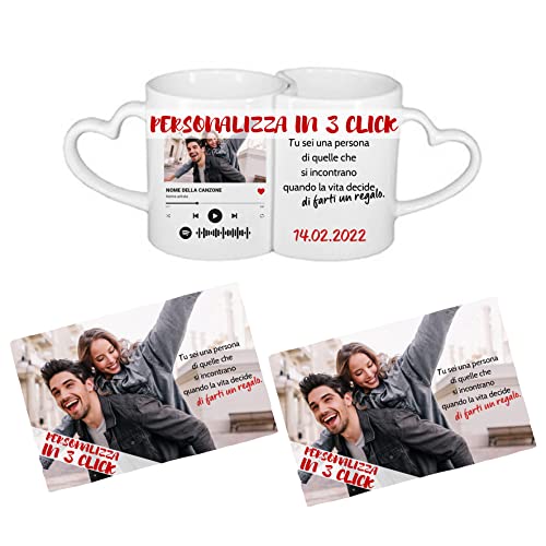 My Custom Style Coppia Tazze Incastro Personalizzate Foto+spotify+tovaglietta