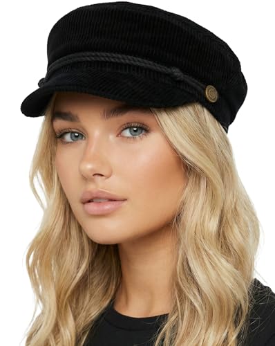 Funky Junque Corduroy Newsboy Hat for Women Trendy Greek Fisherman Cap Classic Baker Boy Newsies Hat Soft Vintage Ladies Fashion Cap - Corduroy - Black