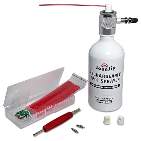 JOUNJIP Refillable Non Aerosol Compressed Air Spray Bottle- Pressurized Sprayer, Aluminum Can Sprayer for Automotive, Cleaning and Lubrication- 16 oz (Empty Bottle) Cover