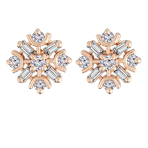 Image of I Jewels Valentines Special Stylish Fashion Rose Gold Plated Cubic Zirconia American Diamoand Floral Stud Earrings For Women /Girls