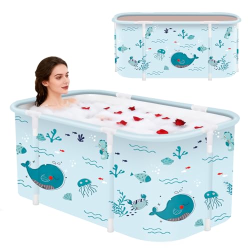 Banheira dobrável portátil, banheira de imersão dobrável para adultos, banheiras independentes, banheira de hidromassagem, banho de gelo, banheira de spa de banheiro familiar 120 x 50 x 55 cm (peixe)