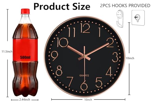 Image of Wall Clock, Silent Wall Clocks Battery Operated 10 Inch- Modern Non Ticking Analog Clock with Large Numerals Tempered Glass Clocks for Bedroom, Living Room, Kitchen, Office Decor, Black