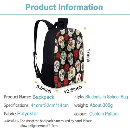 Comfortable Halloween Mexican Day Dead Sugar Skulls Backpack for Outdoor Accessories, Backpacks with Side Pockets, Bookbag Easy to Carry3