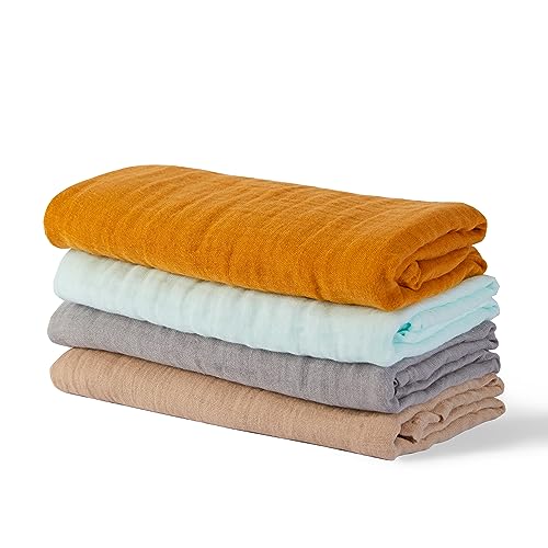Image of CottCare Baby Muslin Swaddle Blanket for Boys and Girls,4-Pack Breathable and Skin-Friendly,Wrap Soft Silky Cotton Muslin Swaddle Blankets (Gold)