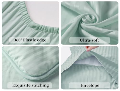 Image of ZPECC Toddler Bedding Set - 4 Piece Hypoallergenic Baby Crib Bedding Set for Boys and Girls, Includes Toddler Comforter, Flat Sheet, Fitted Sheet and Pillowcase, Green Stripe