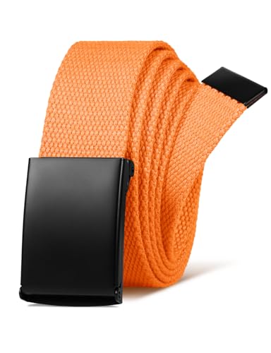 LXMY Mens Belt,Work Belts for Men,Mens Holeless Adjustable Canvas Web Cloth Fabric Belts,Orange Casual Dress Business Belt