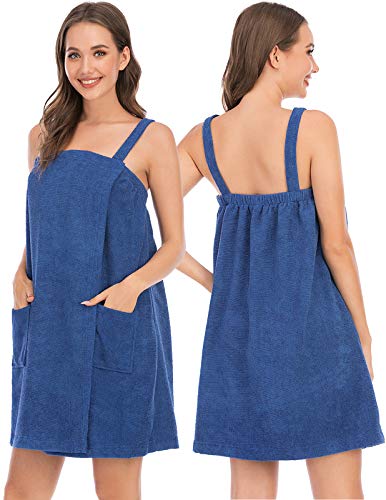 Image of Veseacky Women Bath Wrap Towel for Womens Shower with Pocket Adjustable Spa Robe & Facial Headband