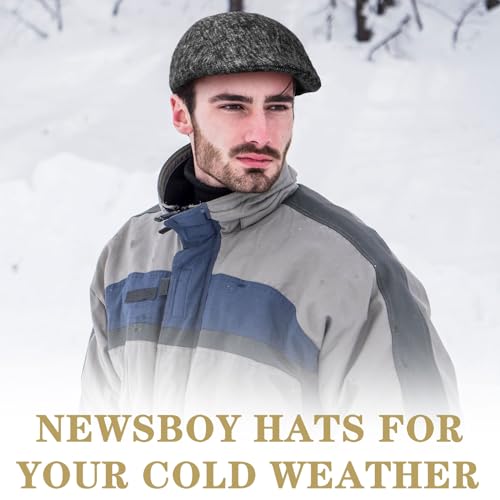 Image of Newcotte Newsboy Cap for Men Classic Herringbone Tweed Flat Cap Irish Beret Hat for Cabbie Driving Hunting