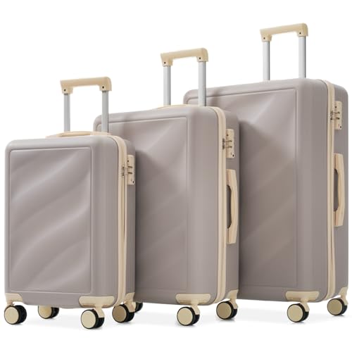 Image of Hardside Luggage Sets, Lightweight Stripes Suitcase with Spinner Wheels, Grayish