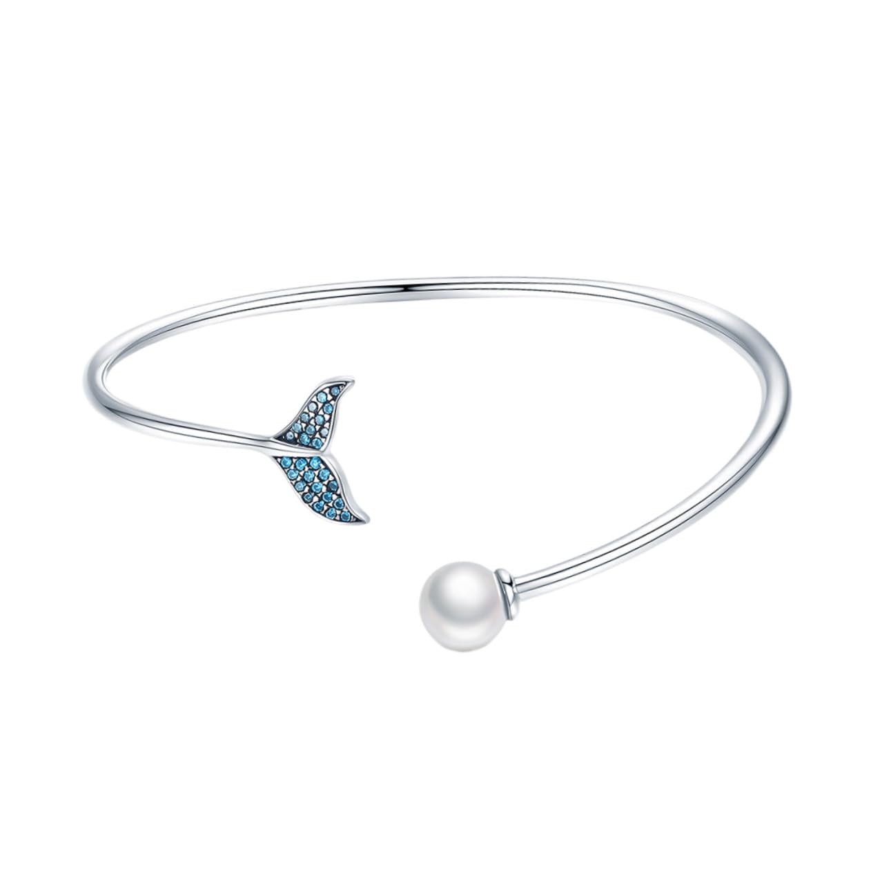 Bracelet jonc argent queue de sirène bleu aux finitions de luxe - 8