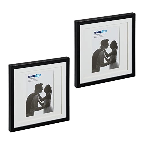 Relaxdays Cadre Photo, Lot de 2, 25x25 cm, Format Portrait ou Paysage, à accrocher ou Poser, Passe-Partout, Noir