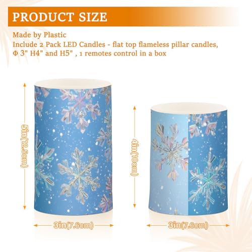 Image of Christmas Lights Flameless Candles Snowflakes Iridescent Colors A Pillar Candles Set of 2 Battery Operated Remote Control Warm Lights Home Decor