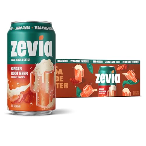 Zevia Zero Sugar Soda, Ginger Root Beer, 12 Ounce Cans (Pack of 12)