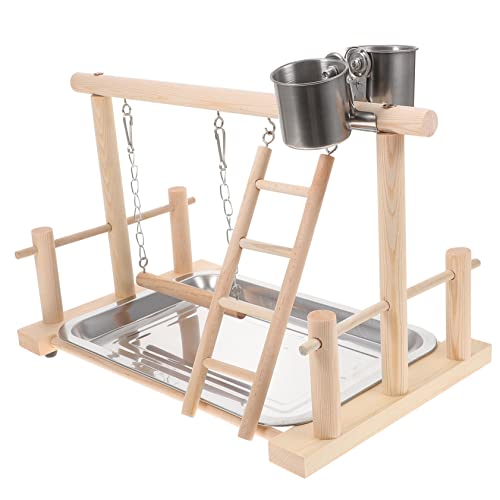 BESPORTBLE Real Wood Parrot Stand Toy Parrot Gym Bird Playstand Handmade Odorless