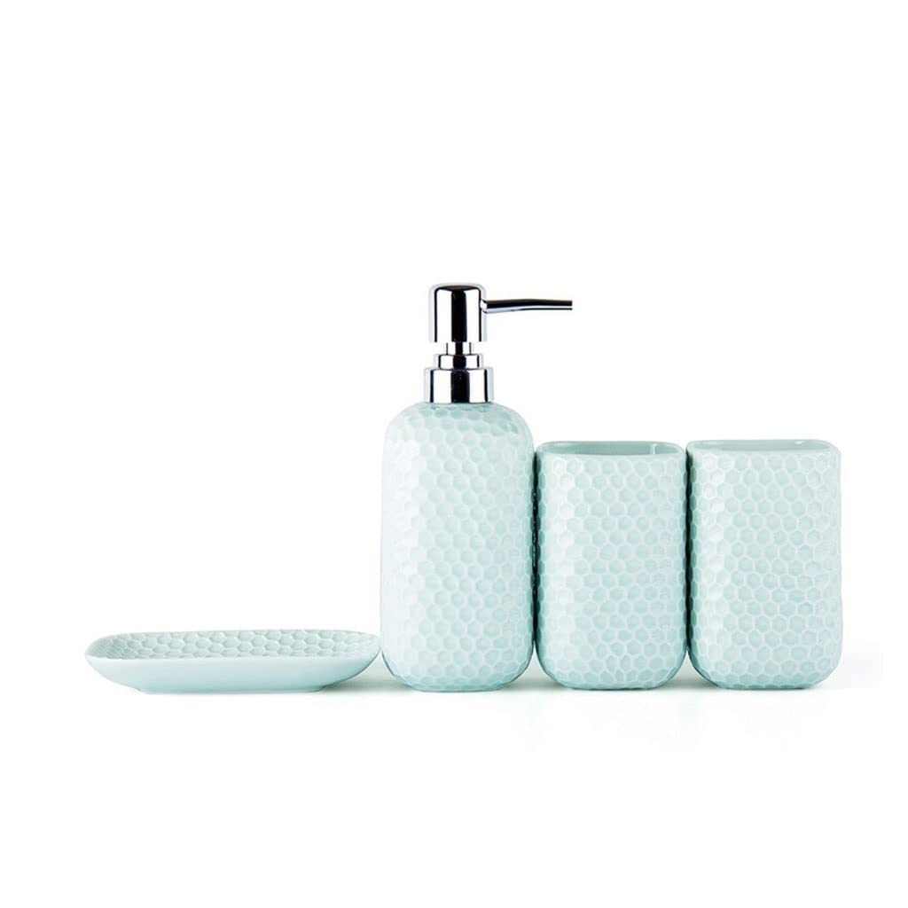 Kitchen Soap Dispenser Soap Dispenser Set Household Ceramic Mouthwash Cup Soap Dispenser Soap Dish Wash Four-piece Set Handsoaps Dispenser(B)