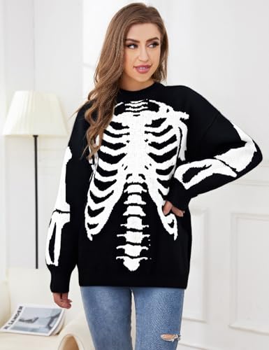 Gihuo Women Dinosaur Oversized Sweater Graphic Crewneck Knitted Pullover Casual Loose Fit Jumper Tops3