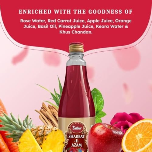 Image of Dabur Sharbat-E-Azam, 750 ml | Traditional Refreshing Summer Sharbat for Beverages, Milkshakes, Mocktails & Desserts.