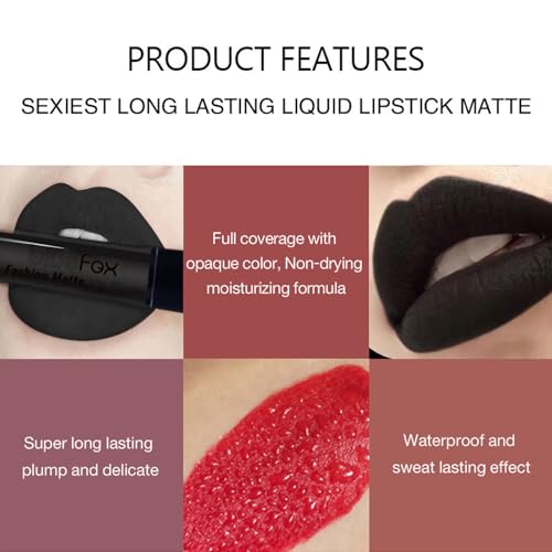 Black Lipstick, Matte Black Lip Gloss Liquid Lipsticks for Women, Goth Long Lasting Waterproof Lightweight Moisturising Lip Stain, Highly Pigmented Black Lipstick Makeup Gift for Halloween Cosplay - Image 3
