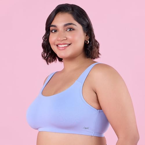 Image of NYKD NYB113 Cotton Non Padded Non Wired Full Coverage Slip On Everyday Bra Wide Straps Gentle Side Lift