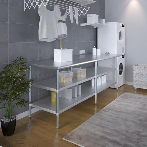 Image of AmGood Stainless Steel Work Table with 2 Shelves | NSF | Metal Utility Table (96 inch Long x 30 inch Deep)