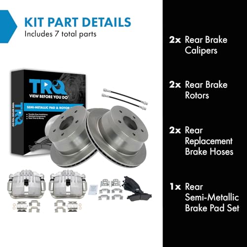 Image of TRQ Rear Brake Pad and Rotor Set Semi Metallic Rotors Calipers Compatible with 1999-2005 Chevrolet Blazer 2000-2004 S10 1998-2001 GMC Jimmy Oldsmobile Bravada 2000-2003 Sonoma 1998-2000 Isuzu Hombre