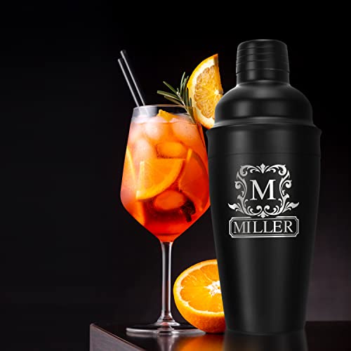 Gifts For Him, Personalized Cocktail Shaker Set - 9 Designs W/Name, 18 Oz Black Stainless Metal Martini Shaker, Ice Strainer, Jigger, Mixing Spoon - Gifts For Men, Bartender Kit #4 #TOP5