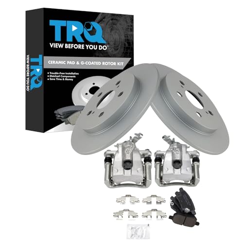 Image of TRQ Rear Brake Pad and Rotor Set Ceramic Solid Rotors Calipers | For 2009-2010 Pontiac Vibe 2009-2019 Toyota Corolla 2009-2013 Matrix
